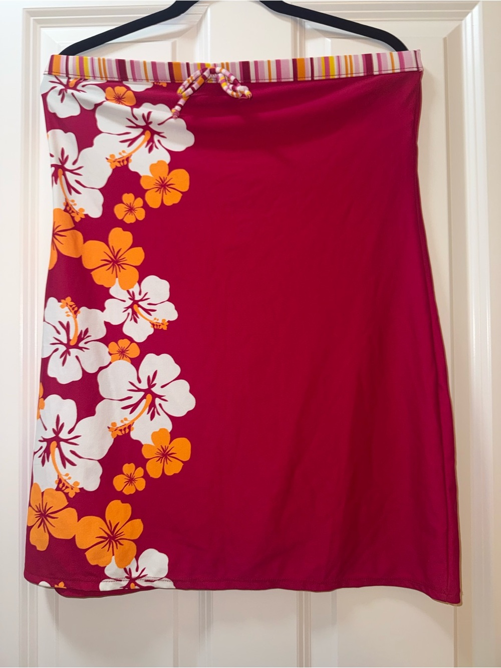 Women’s Floral Swim dress/coverup - Fuchsia with White & Orange Hibiscus